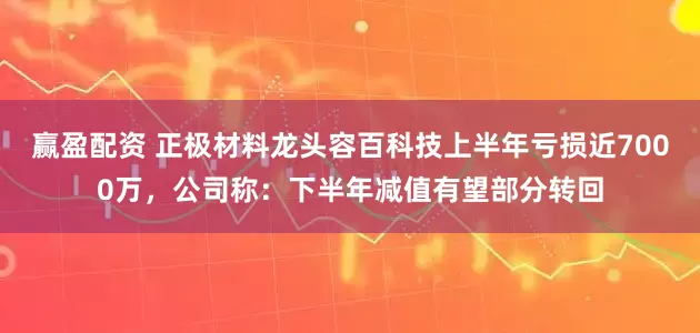 赢盈配资 正极材料龙头容百科技上半年亏损近7000万，公司称：下半年减值有望部分转回